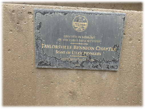 Weathered plaque at the Taylorsville Cemetery Pioneer Memorial